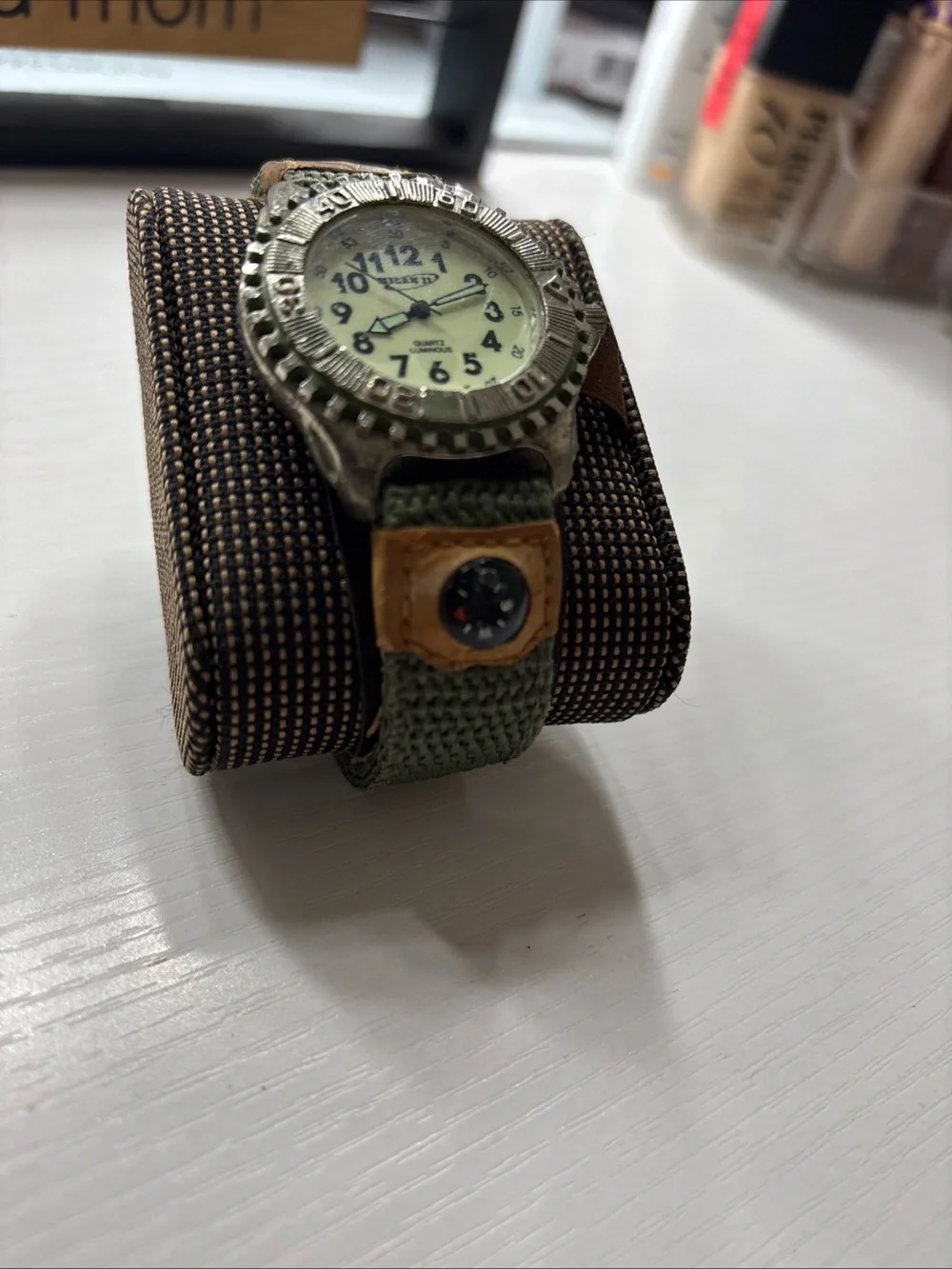 Men's Military-Style Field Watch in Green and Brown